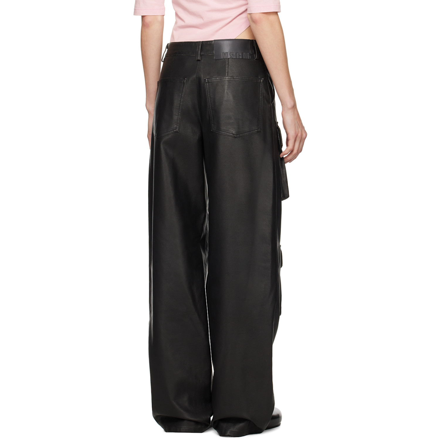  Msgm Black Pocket Faux-leather Cargo Pants 