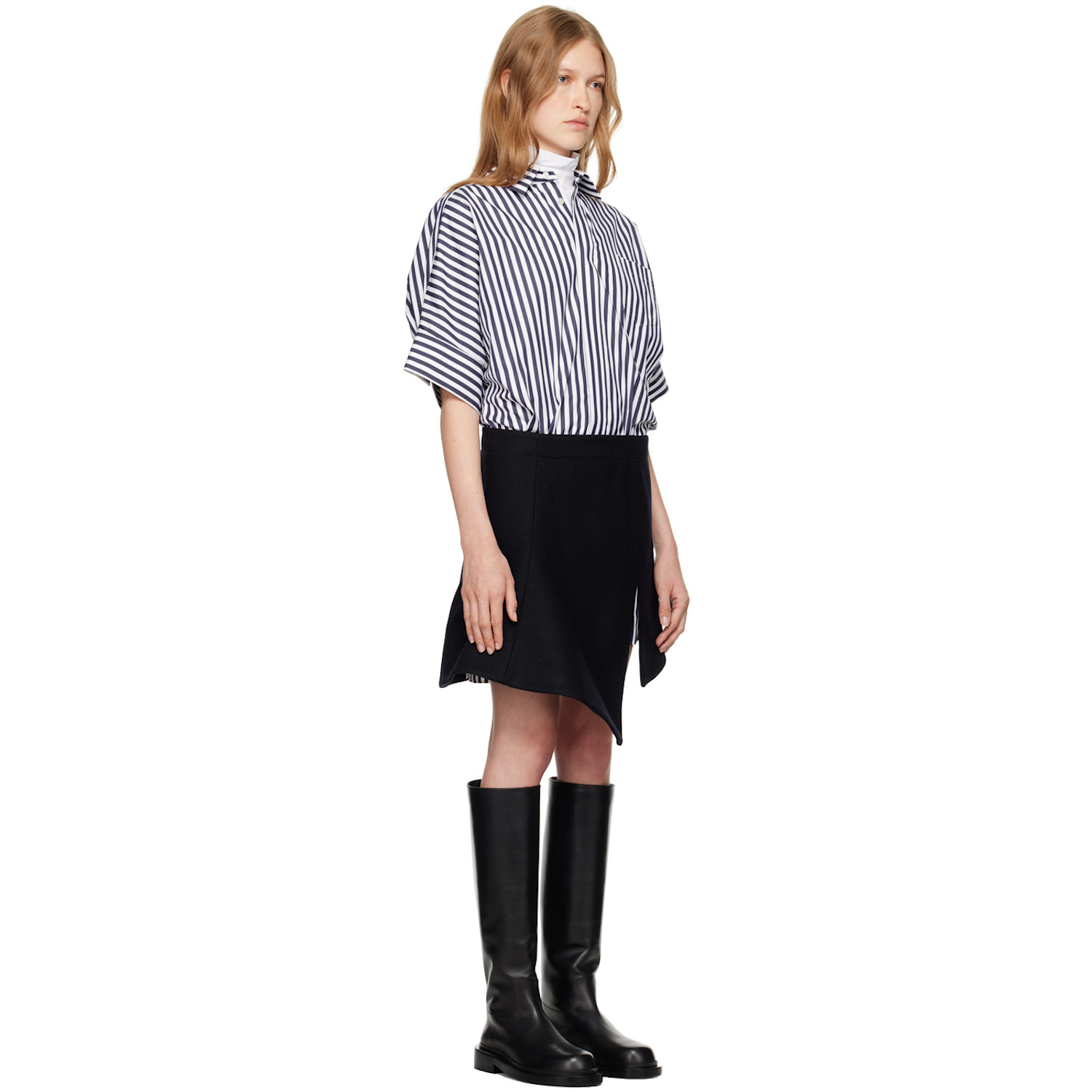  Sacai Navy Striped Paneled Mini Dress 