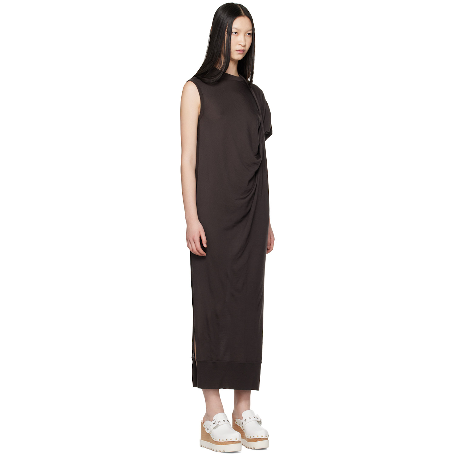  Stella Mccartney Brown Asymmetric Draped Maxi Dress 