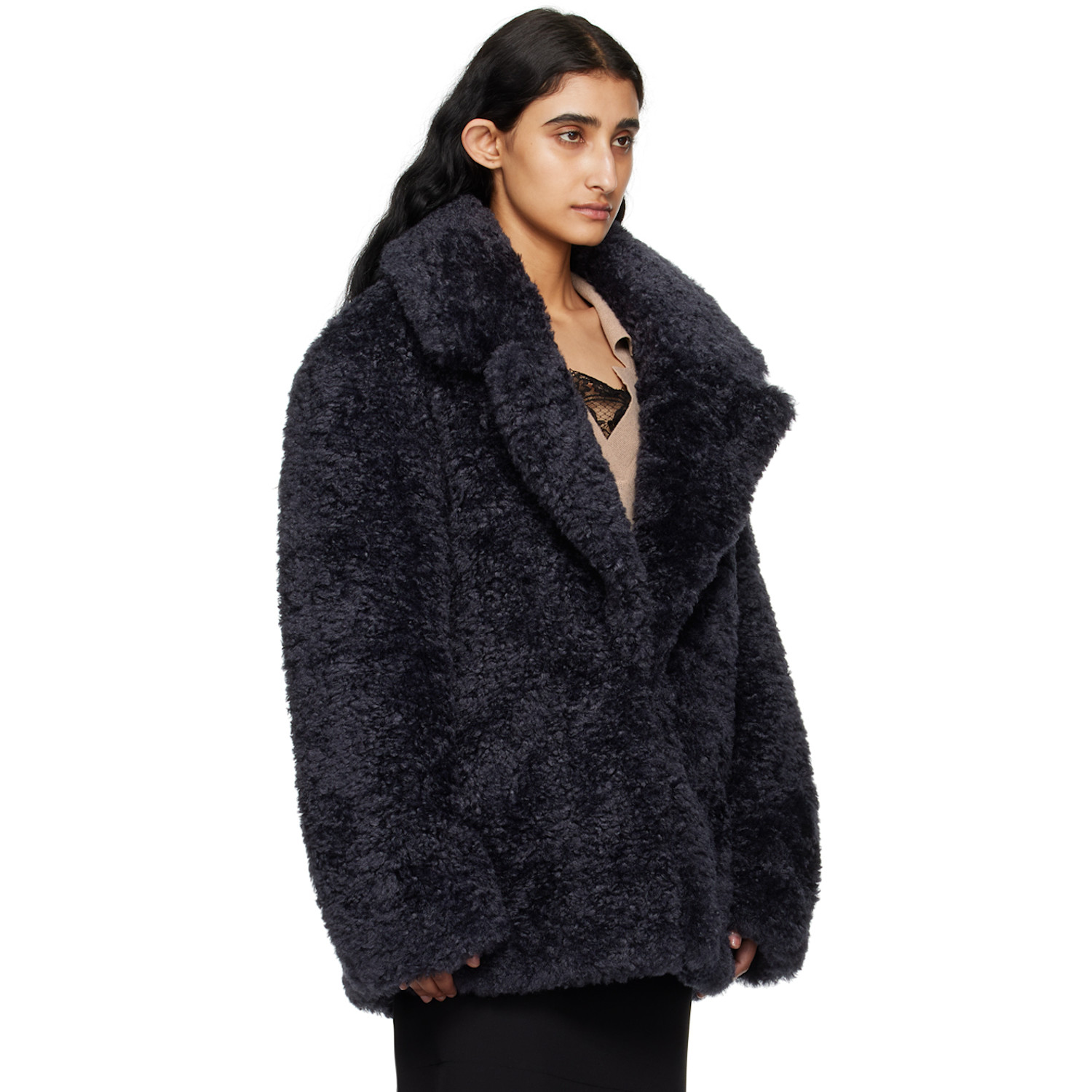  Stella Mccartney Navy Short Faux-shearling Jacket 