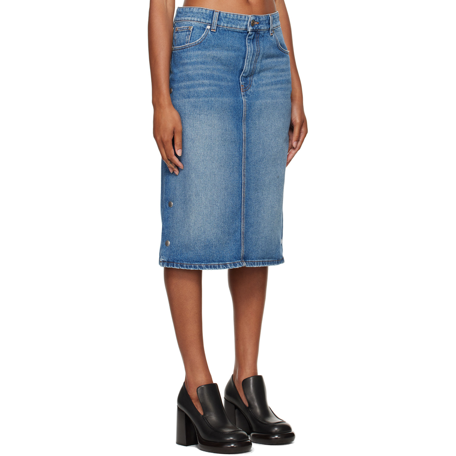  Stella Mccartney Blue Snap Denim Midi Skirt 