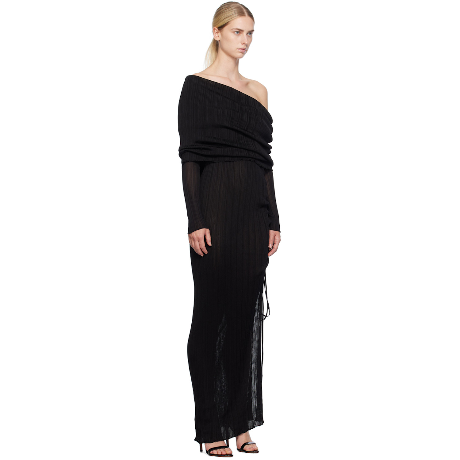  Alaïa Black Draped Off Shoulder Maxi Dress 