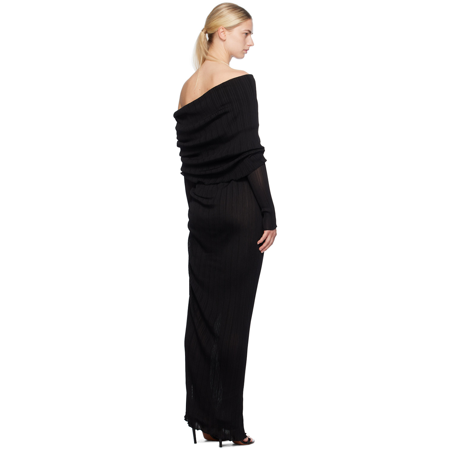  Alaïa Black Draped Off Shoulder Maxi Dress 