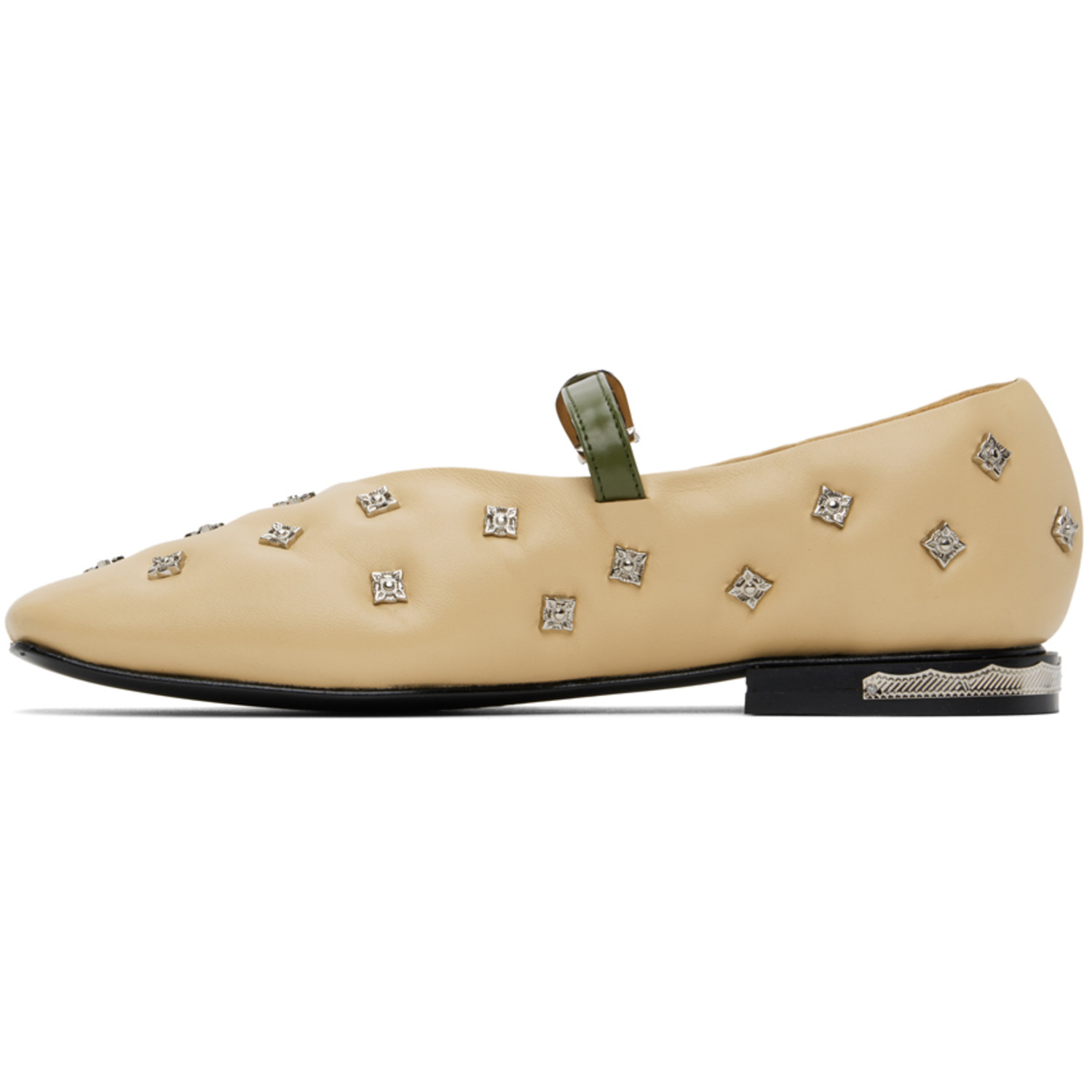  Toga Pulla Beige & Khaki Mary Jane Ballerina Flats 