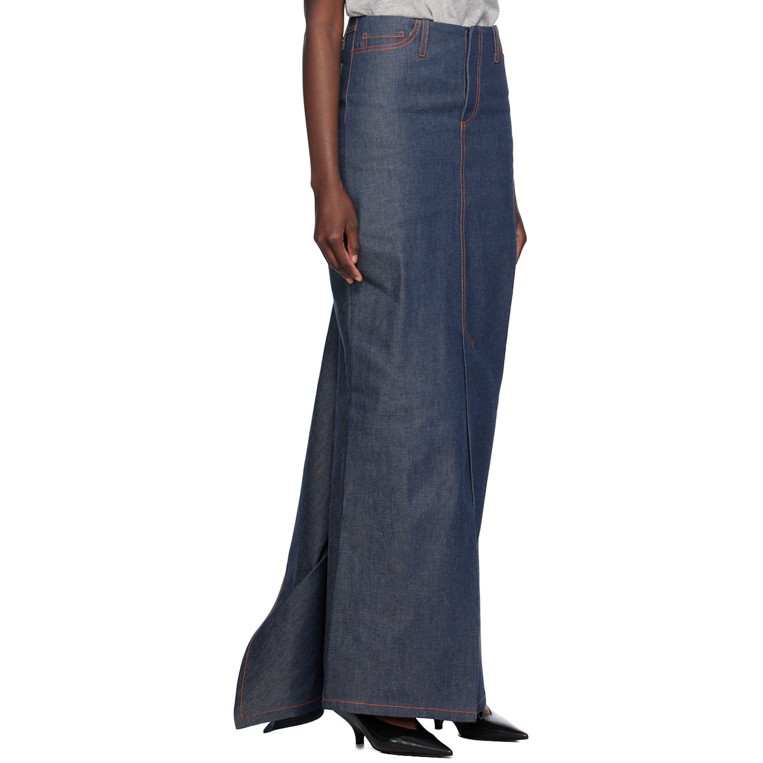  Meryll Rogge Navy Vented Denim Maxi Skirt 