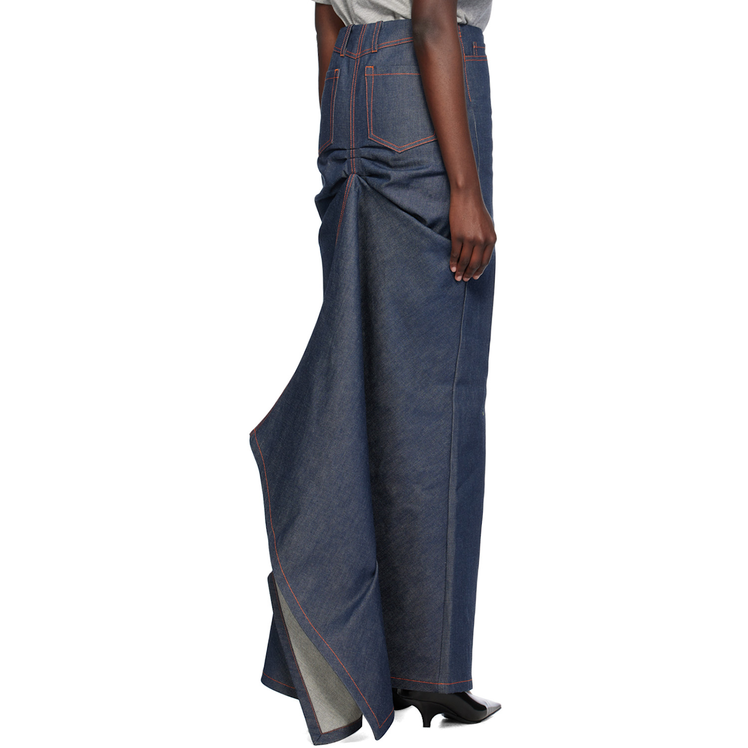  Meryll Rogge Navy Vented Denim Maxi Skirt 