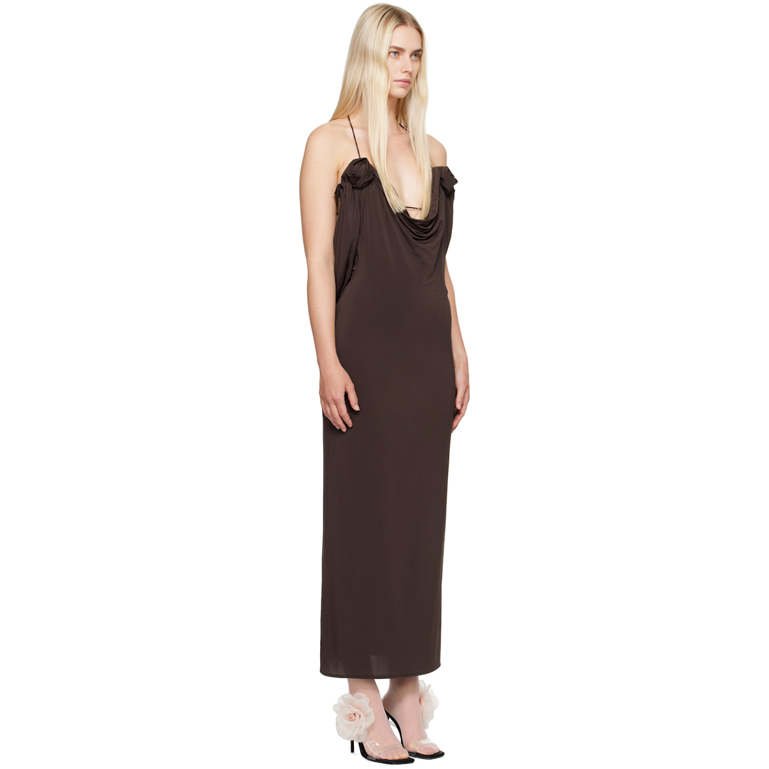  Magda Butrym Brown Cowl Neck Midi Dress 
