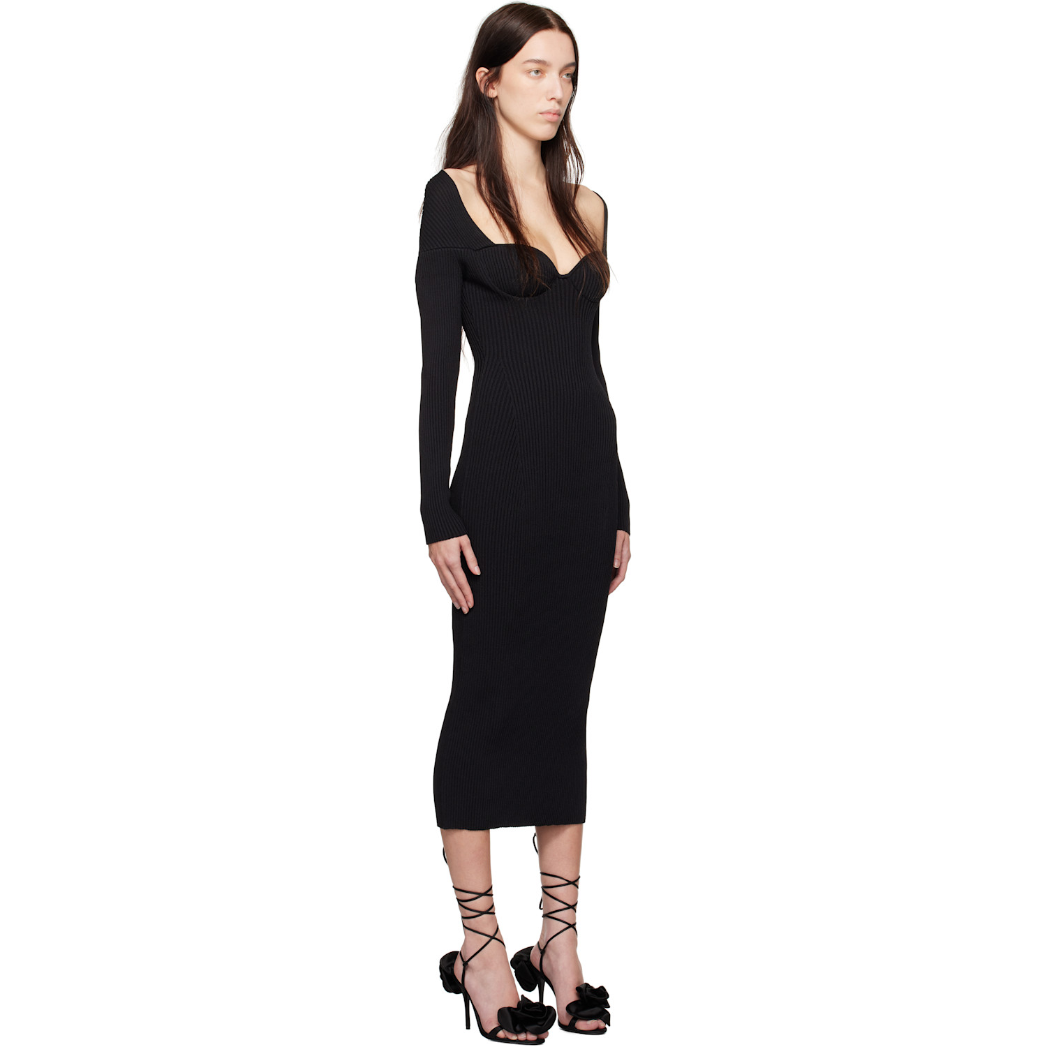  Magda Butrym Black Rib-knit Bustier Maxi Dress 