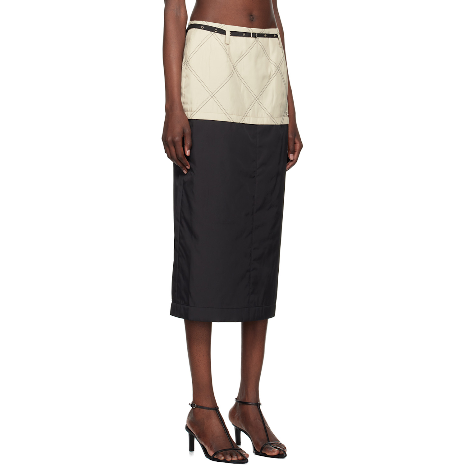 Kijun Beige & Black Quilted Midi Skirt 