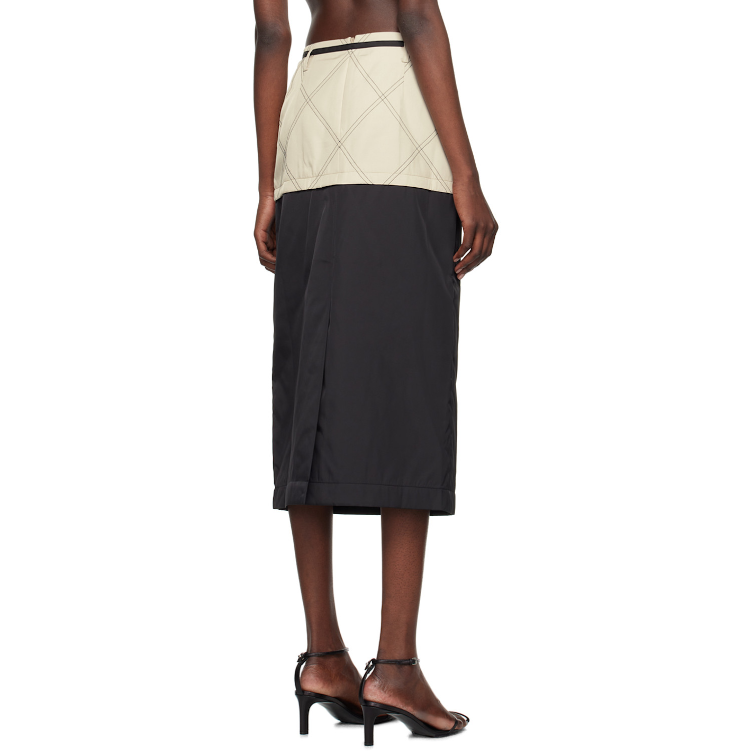  Kijun Beige & Black Quilted Midi Skirt 