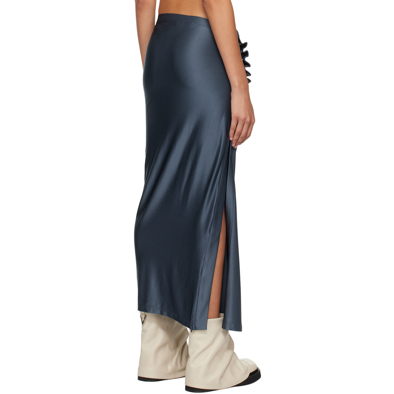  Rabanne Gray Drapé Pression Midi Skirt 