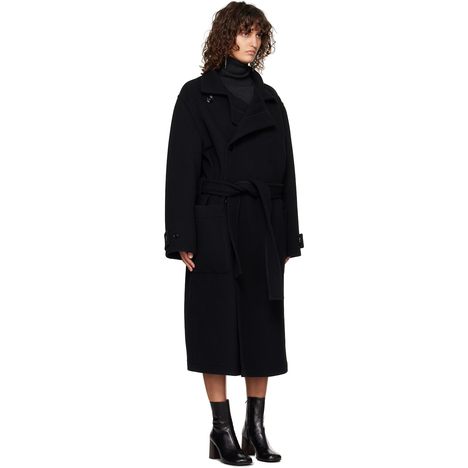  Lemaire Black Wrap Coat 