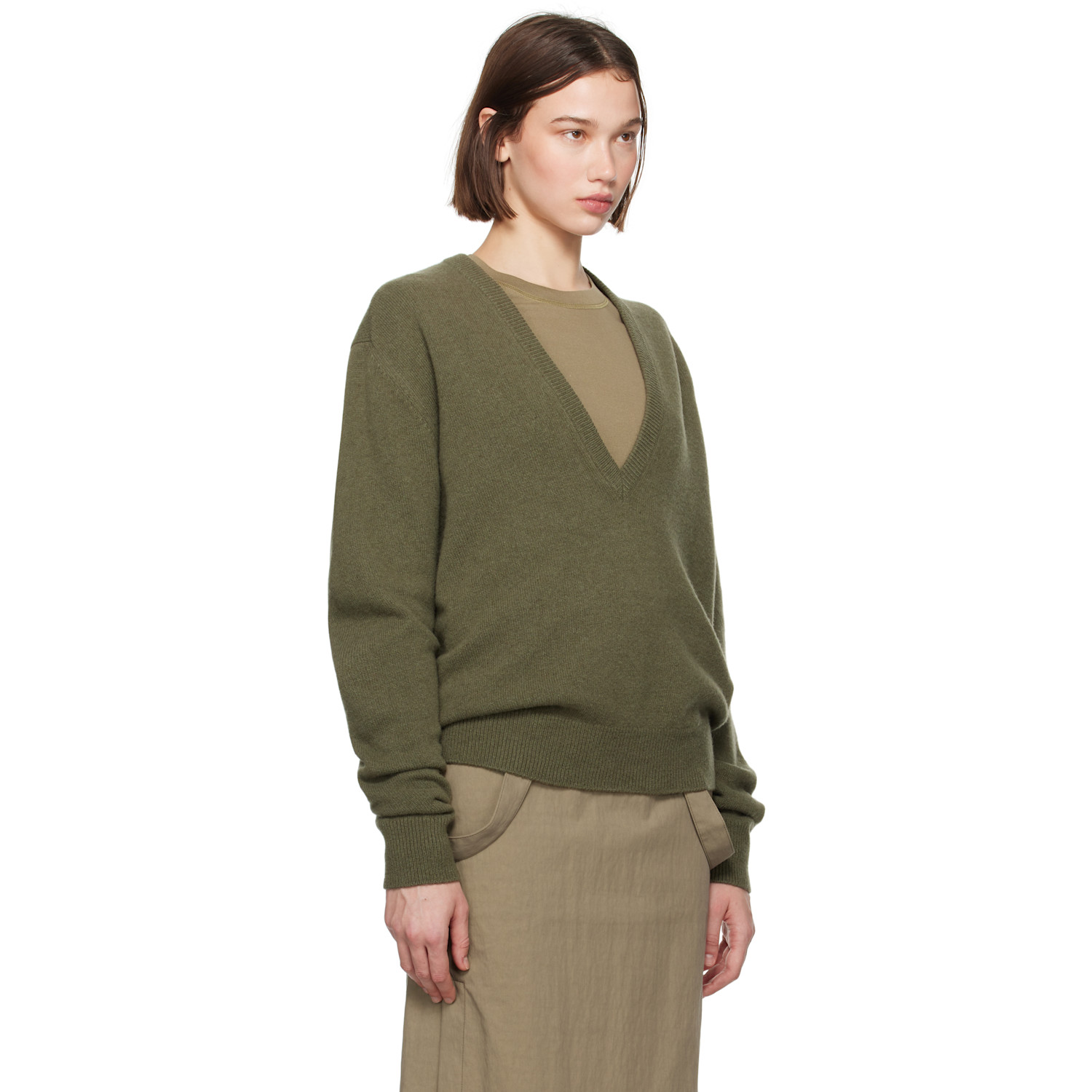  Lemaire Green Deep V-neck Sweater 