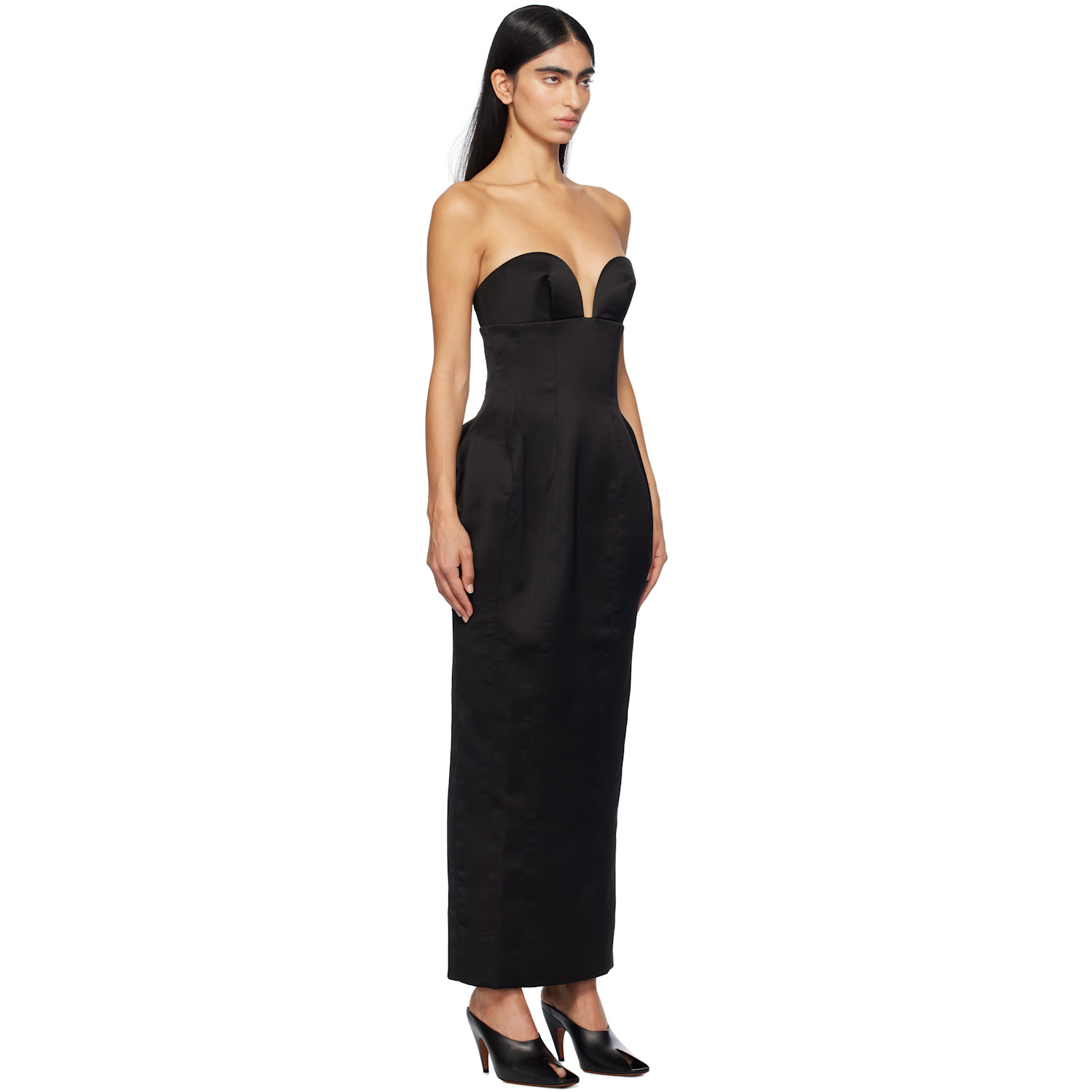  Mônot Black Satin Corsetted Maxi Dress 