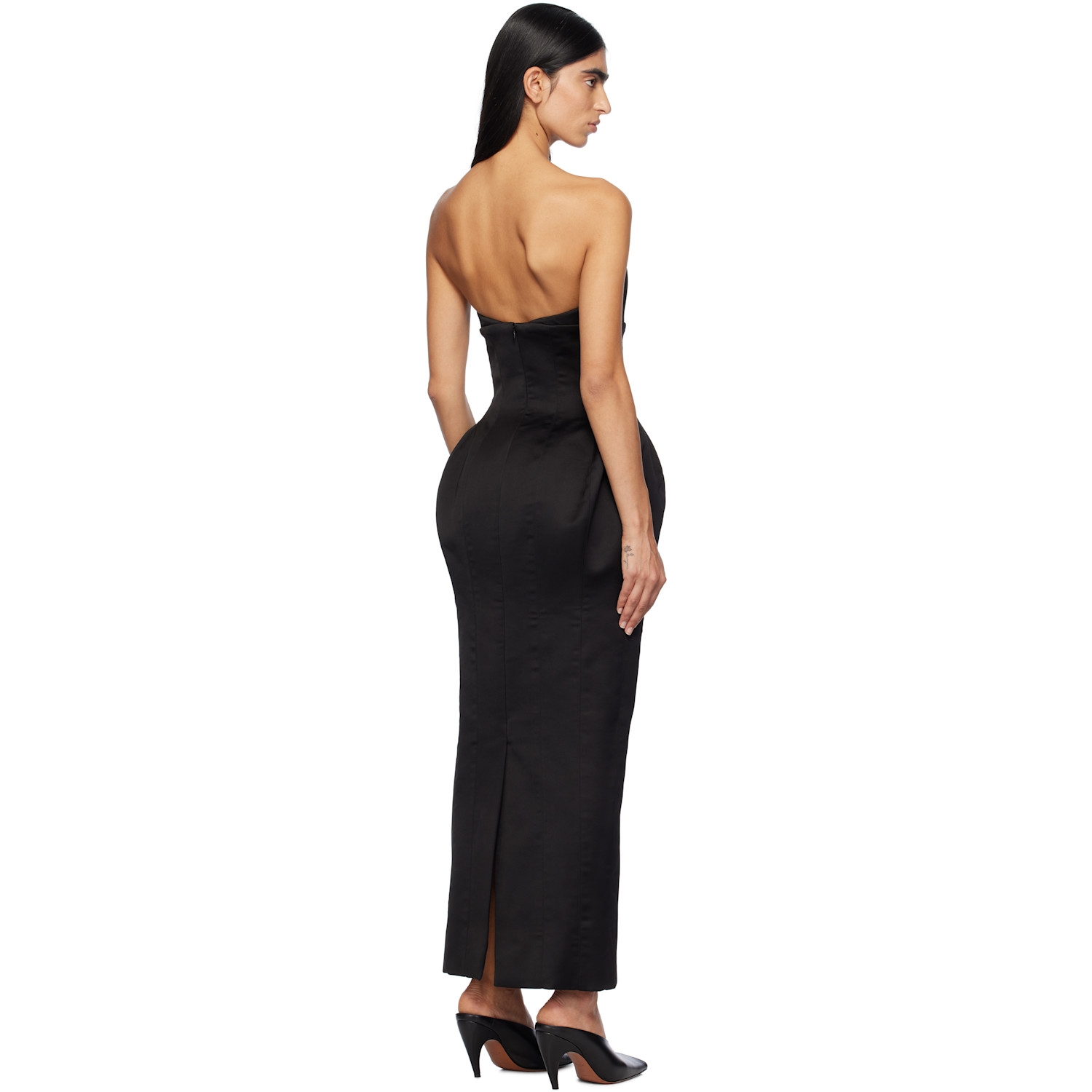  Mônot Black Satin Corsetted Maxi Dress 