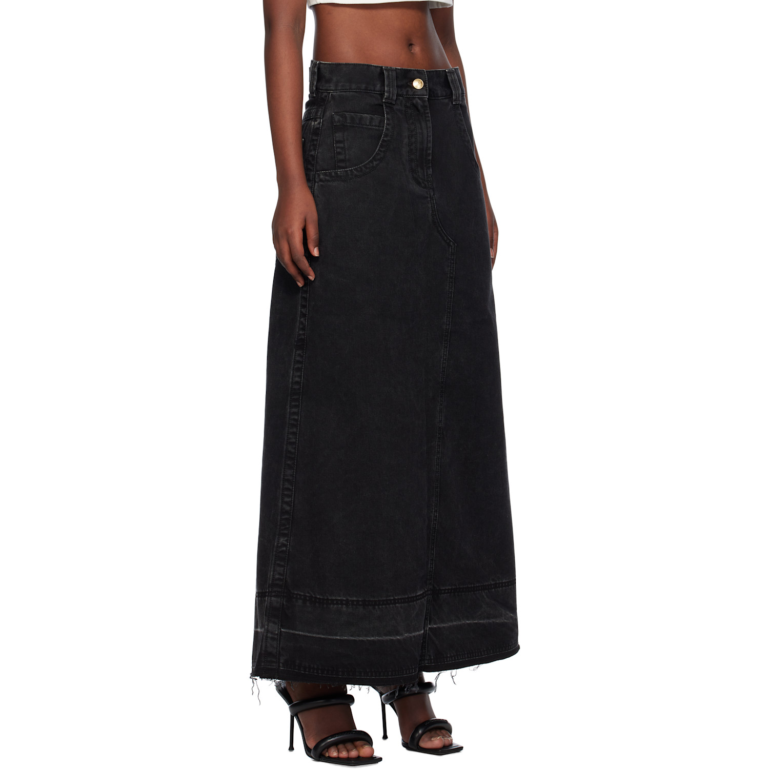  Palm Angels Black Split Denim Maxi Skirt 
