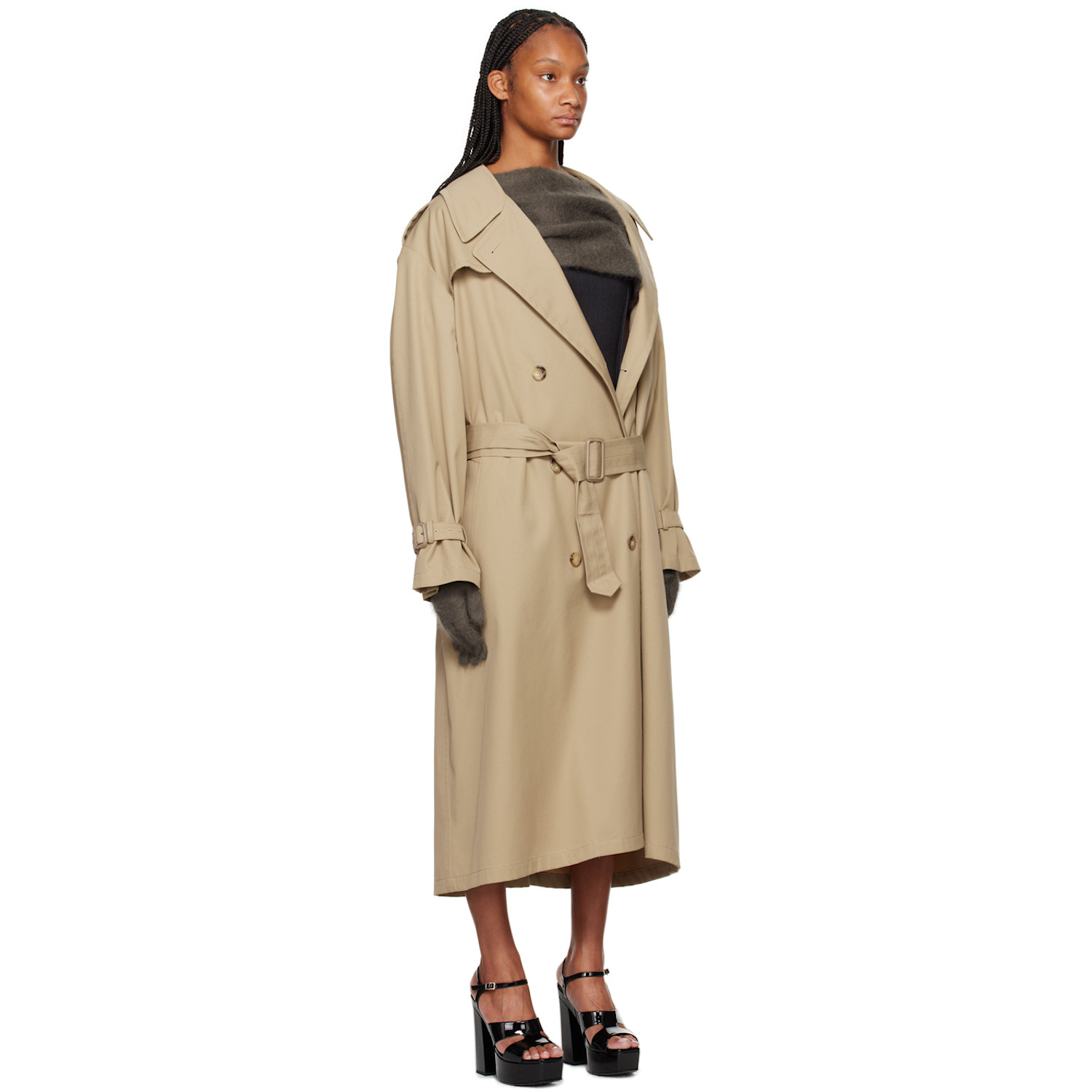  Moschino Beige Notched Lapel Trench Coat 