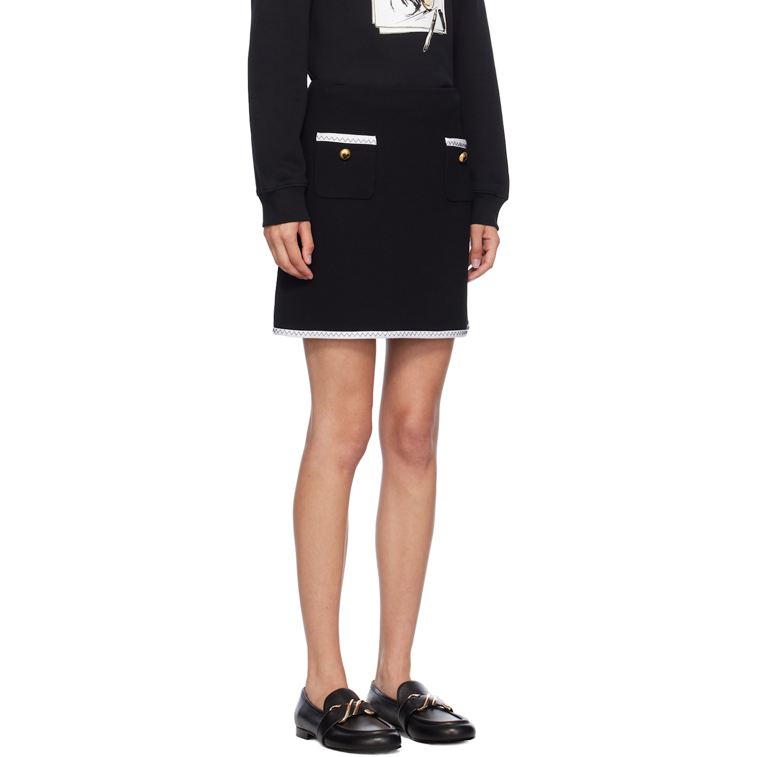  Moschino Black Gold Heart Buttons Miniskirt 
