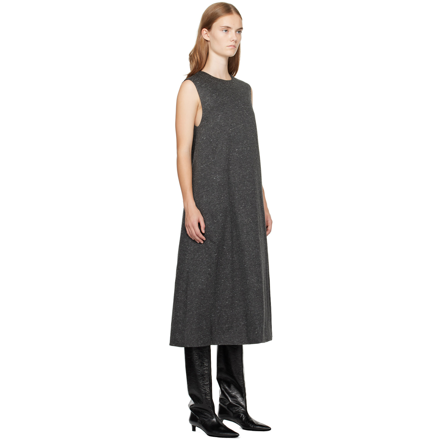  Umber Postpast Gray Viscose Jersey Insulated Midi Dress 
