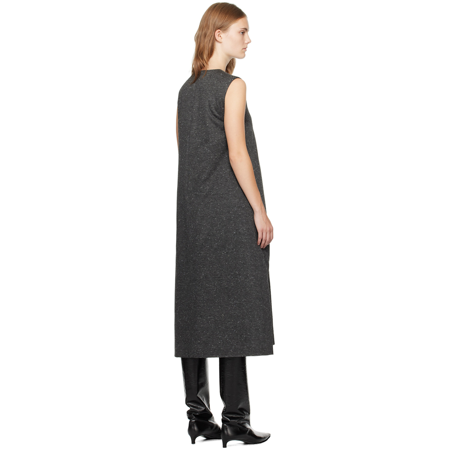  Umber Postpast Gray Viscose Jersey Insulated Midi Dress 