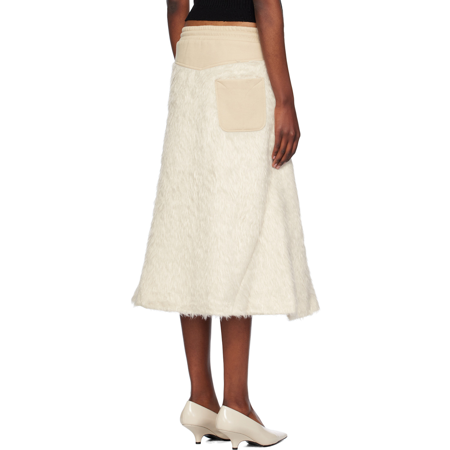  Open Yy Beige Shaggy Faux-fur Midi Skirt 