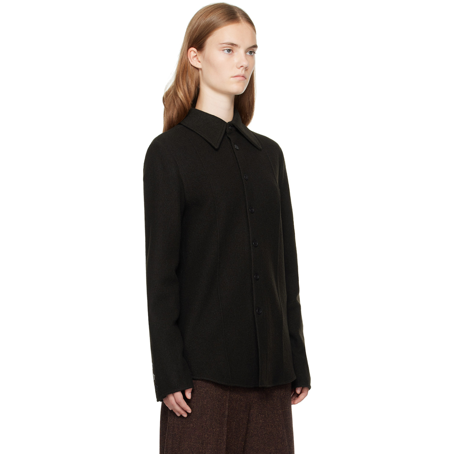  Umber Postpast Brown Slim Fit Wool Felted Shirt 