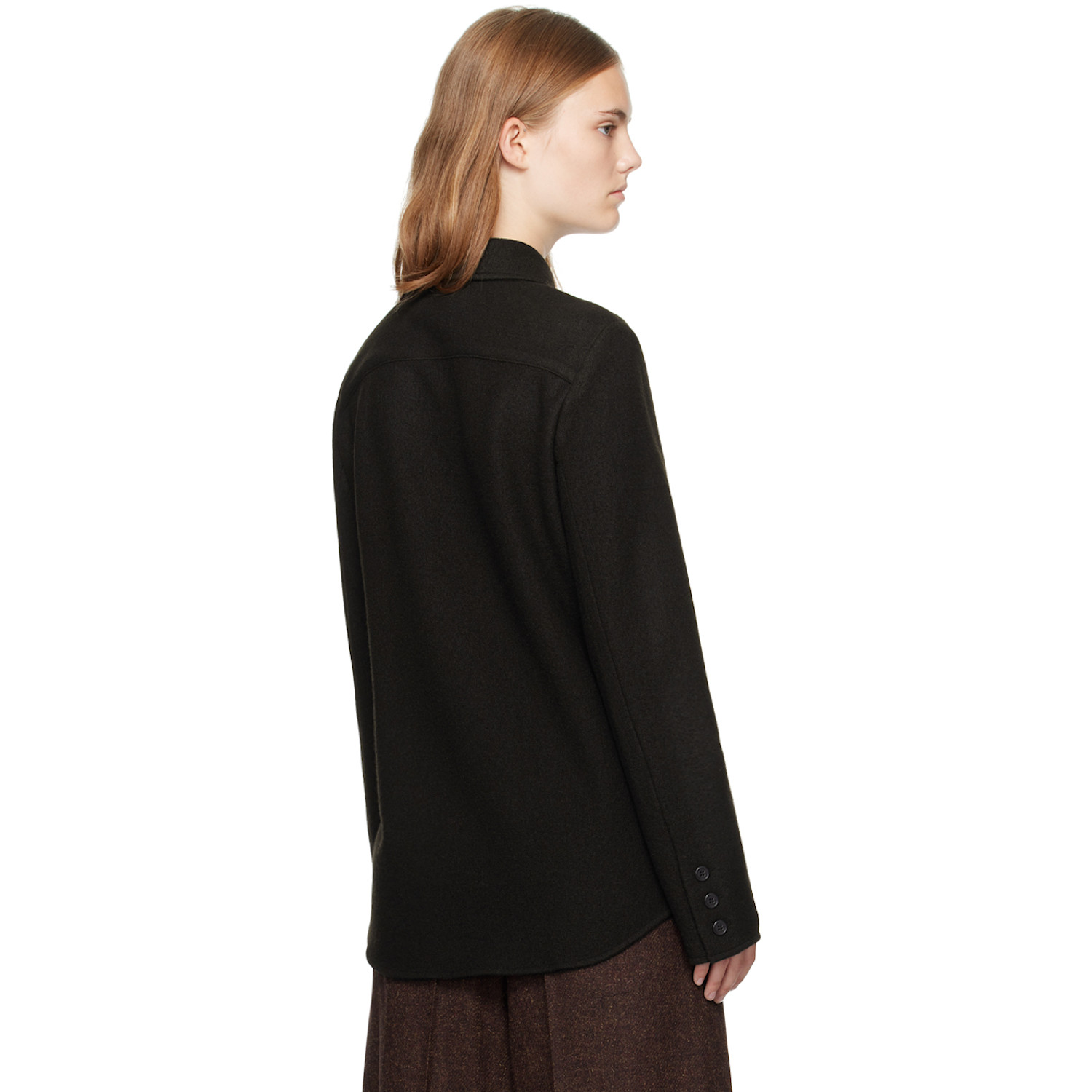  Umber Postpast Brown Slim Fit Wool Felted Shirt 