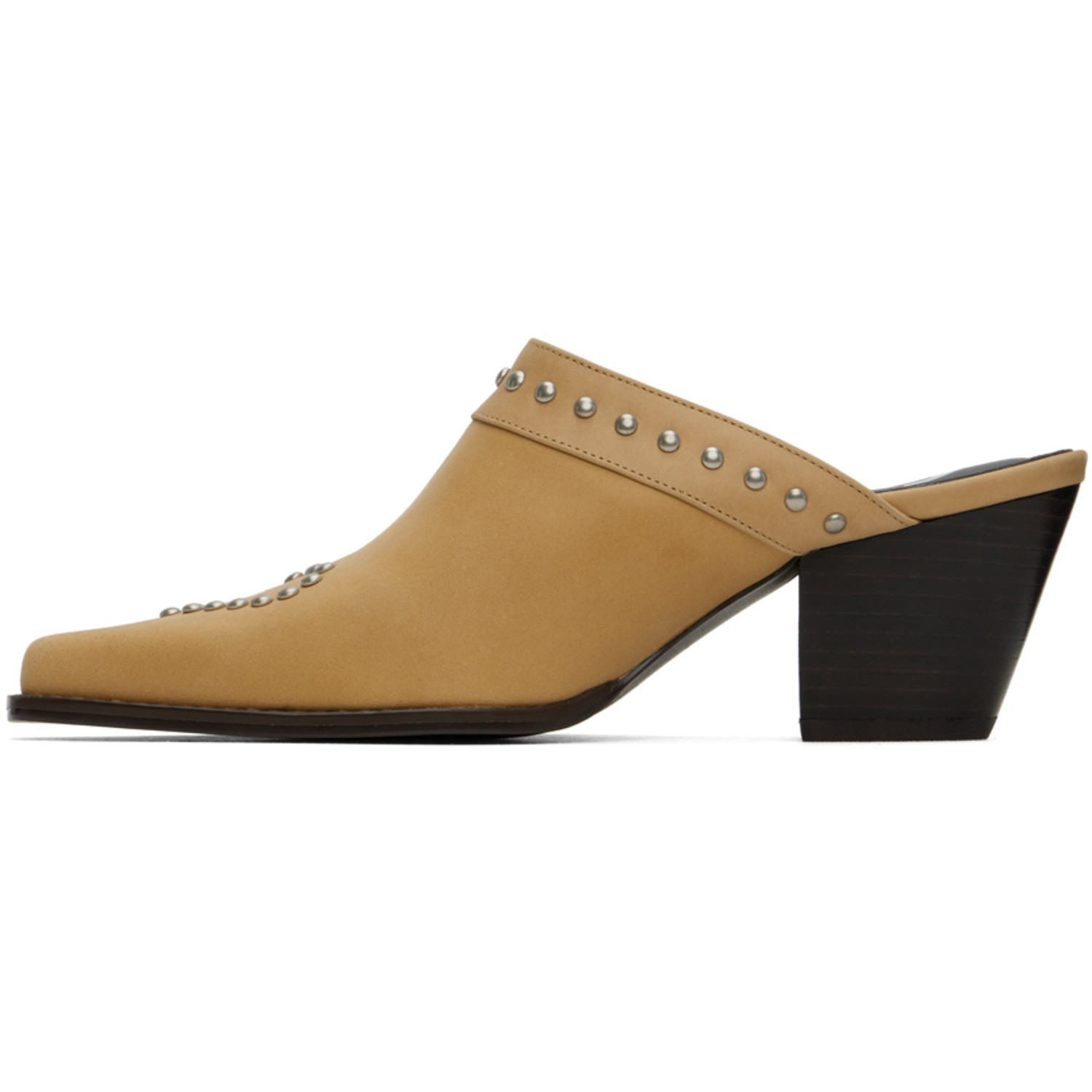  Open Yy Beige Heart Stud Western Mules 