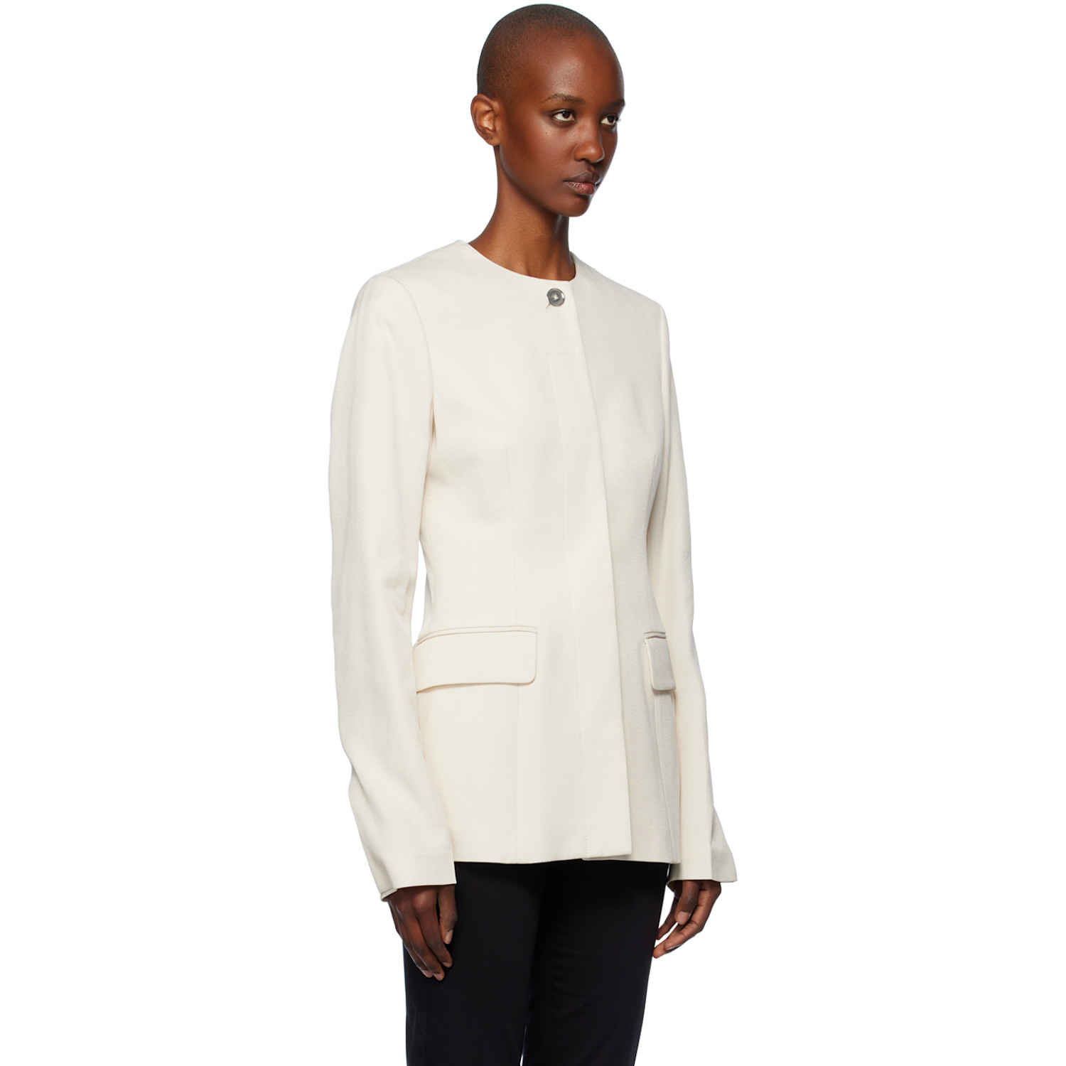  Toteme Off-white Collarless Cinched Jacket 