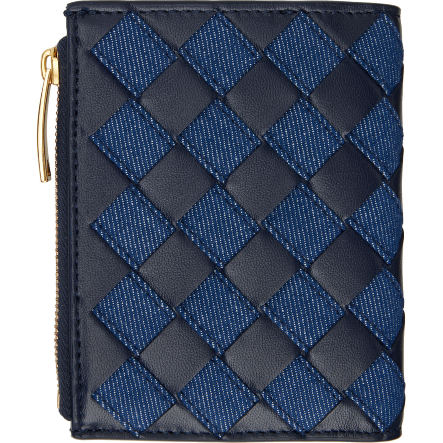  Bottega Veneta Navy Intrecciato Small Bi-fold Wallet 