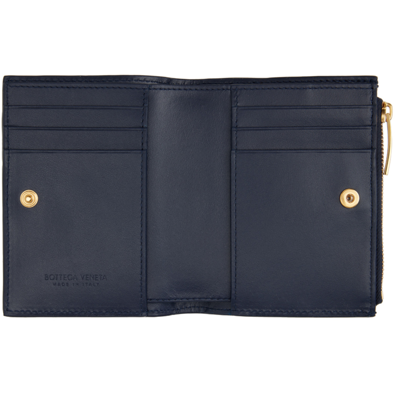  Bottega Veneta Navy Intrecciato Small Bi-fold Wallet 