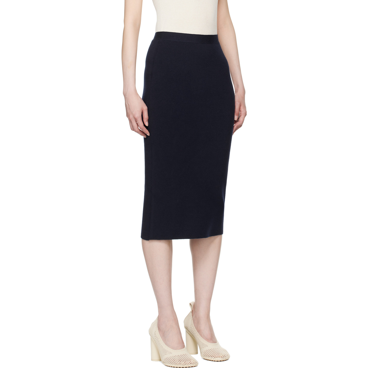  Bottega Veneta Navy Light Midi Skirt 