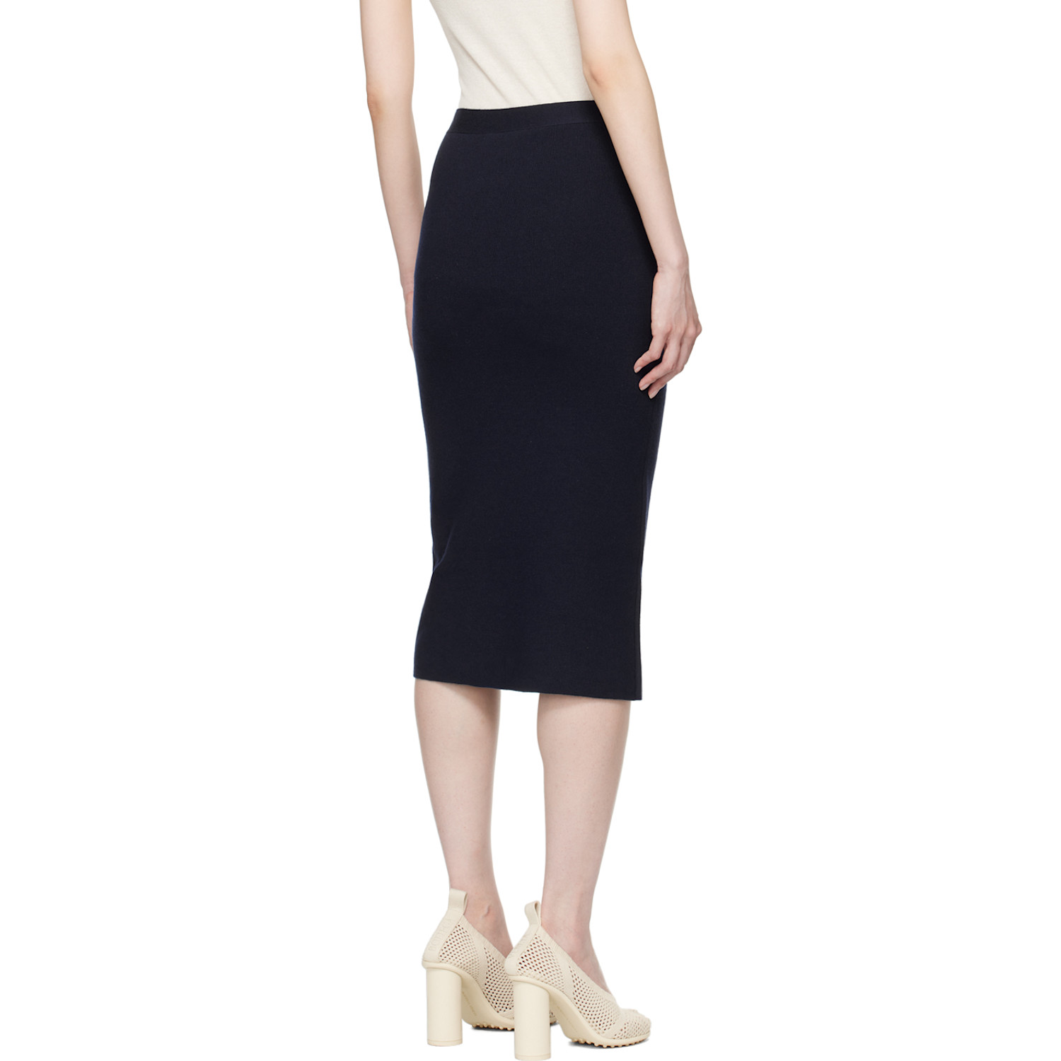  Bottega Veneta Navy Light Midi Skirt 