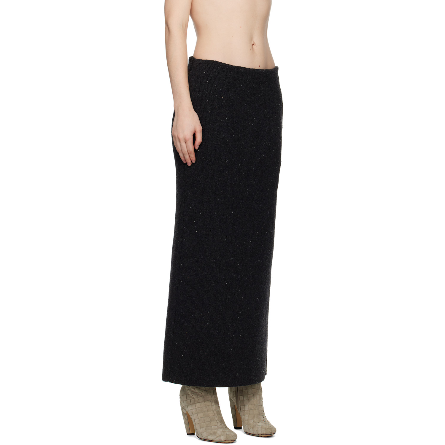  Bottega Veneta Gray Wool Tailored Maxi Skirt 