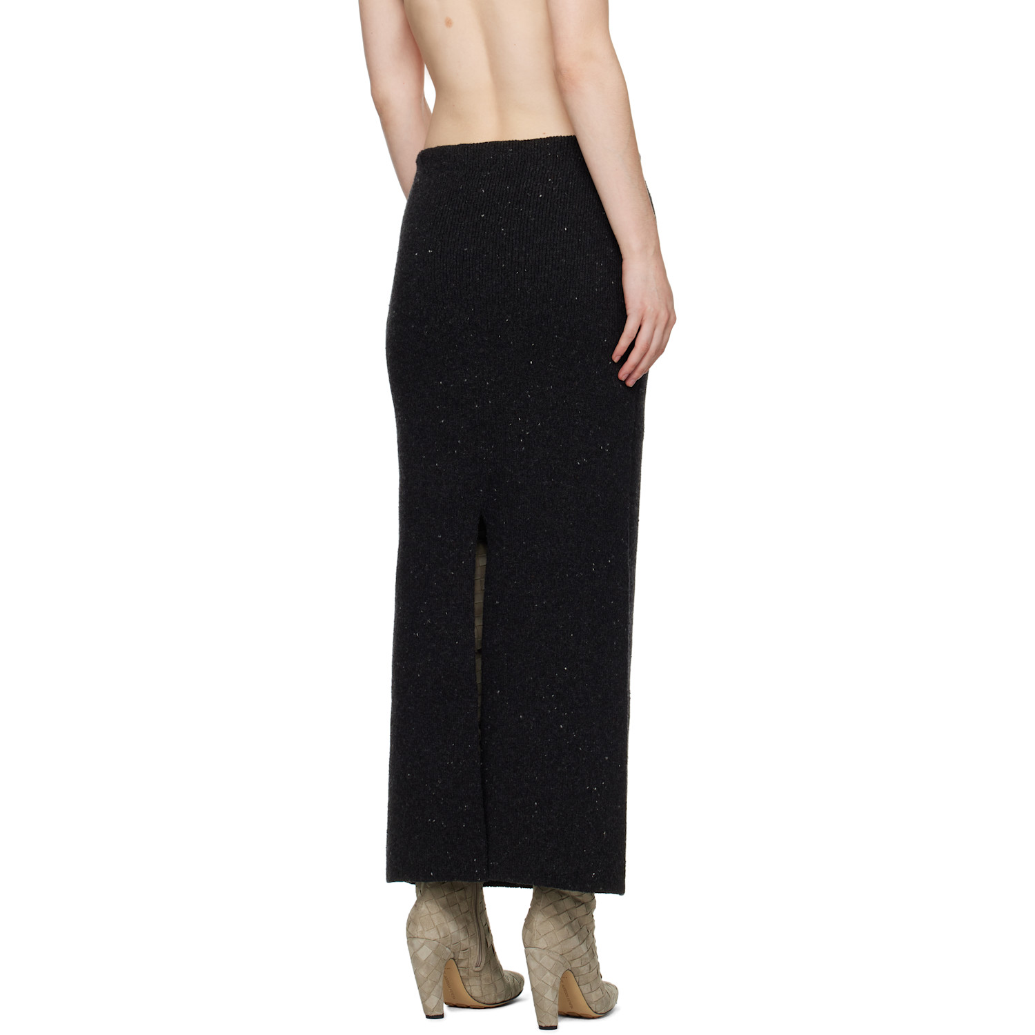  Bottega Veneta Gray Wool Tailored Maxi Skirt 