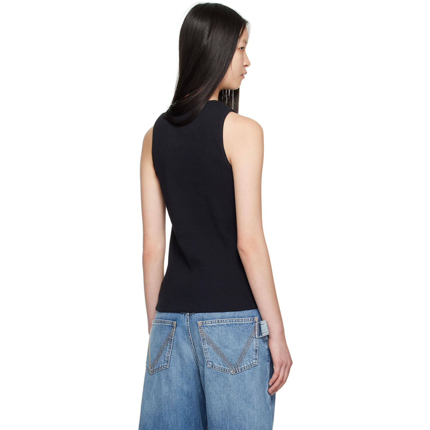  Bottega Veneta Navy Logo Patch Tank Top 
