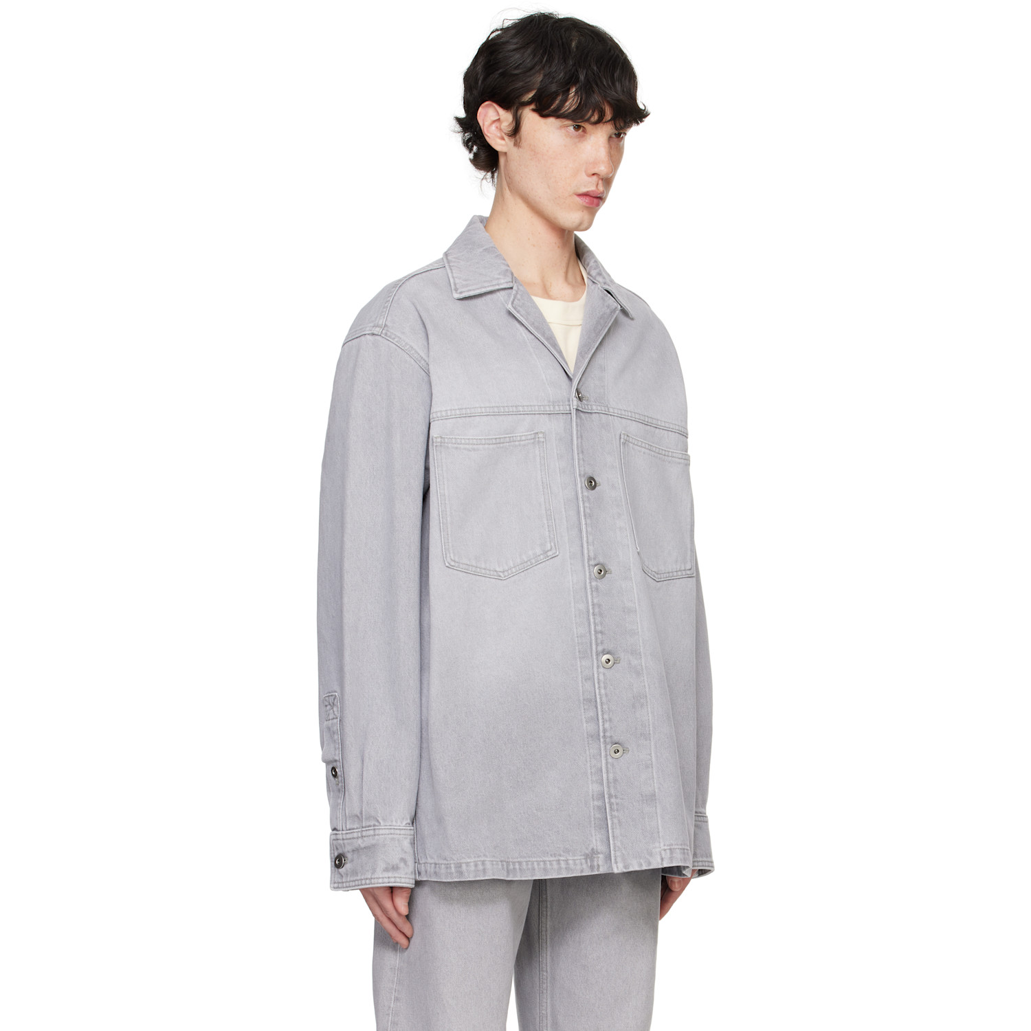  Bottega Veneta Gray Washed Denim Shirt 