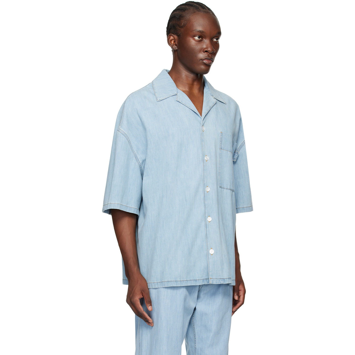  Bottega Veneta Blue Light Bleached Denim Shirt 
