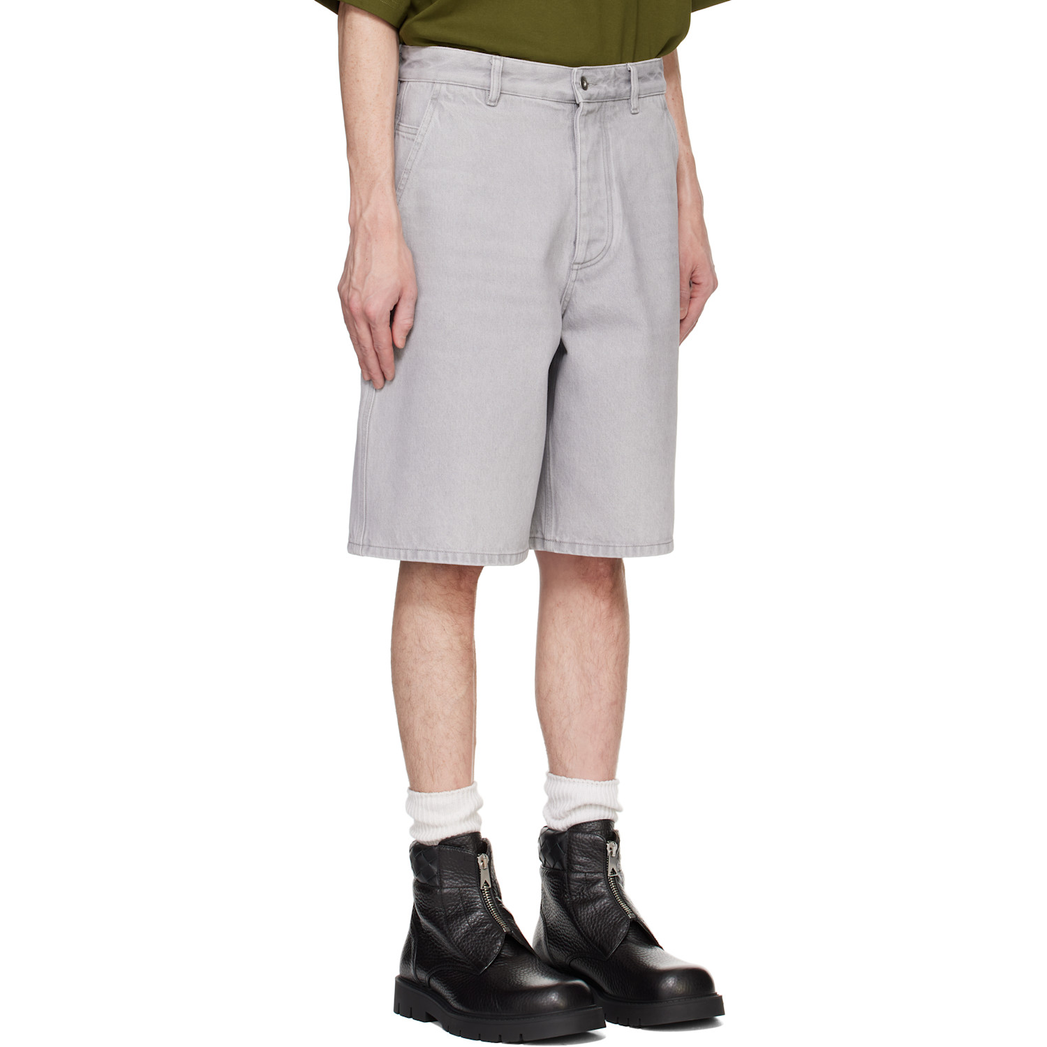  Bottega Veneta Gray Washed Denim Shorts 