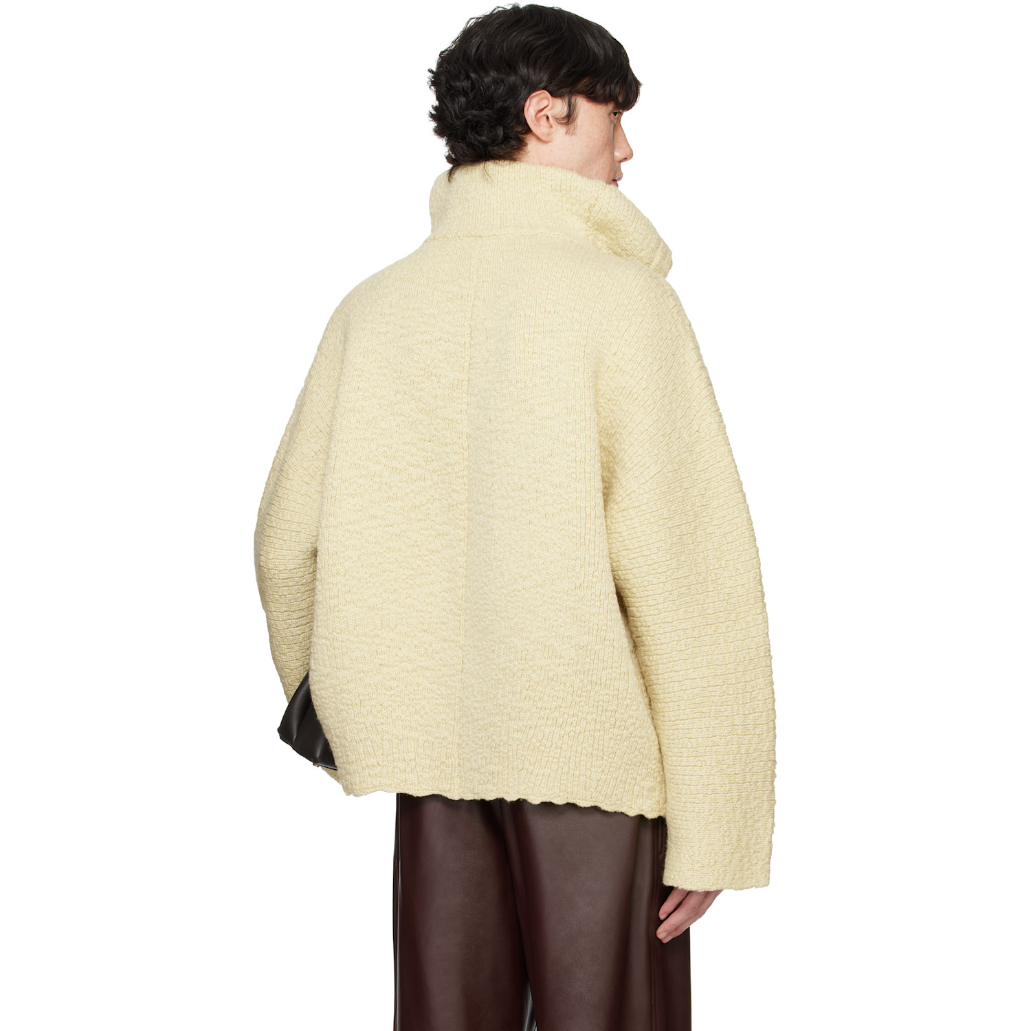  Bottega Veneta Yellow Textured Wool Double Layer Cardigan 
