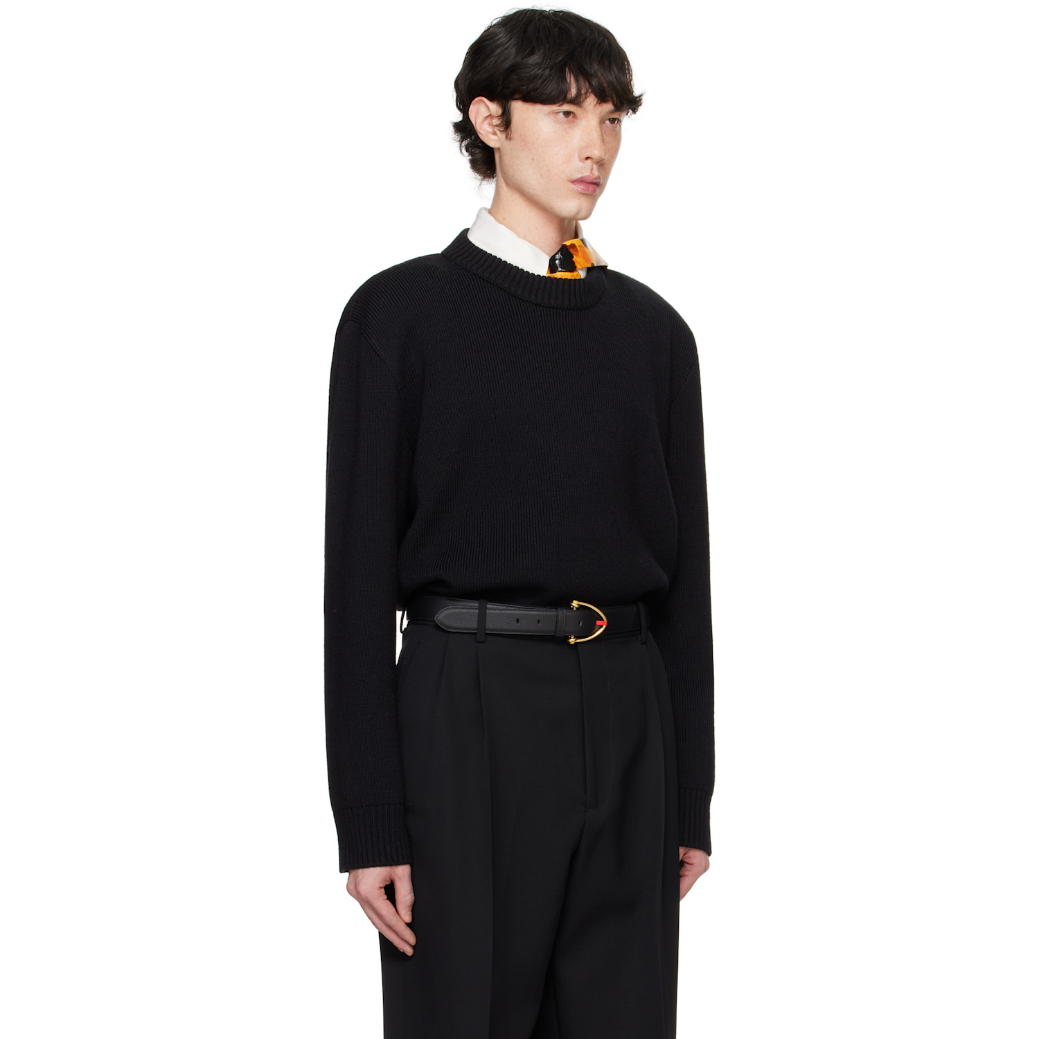  Bottega Veneta Black Classic Wool Tailored Sweater 