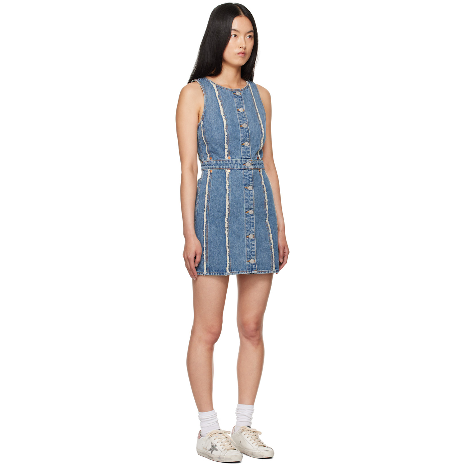  Re/done Blue Fray Denim Minidress 