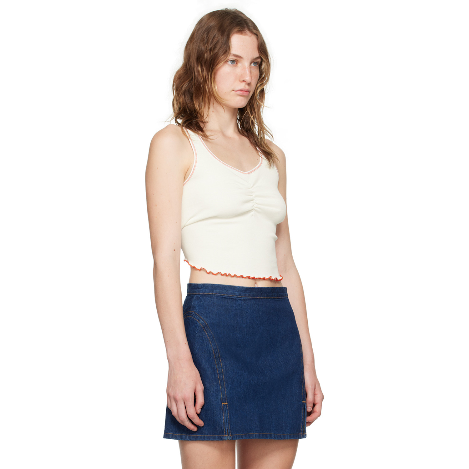  Re/done White Sporty Contrast Tank Top 