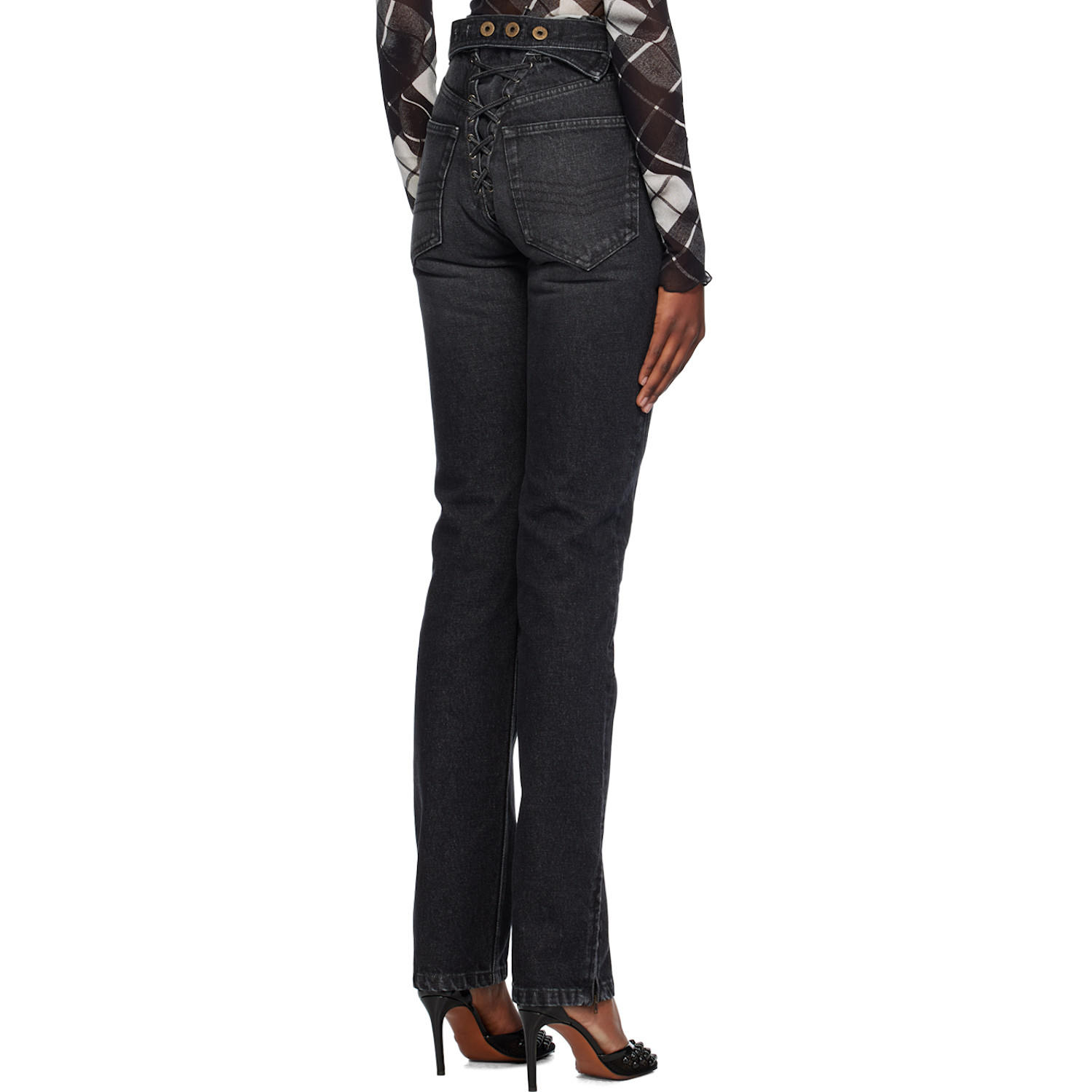  Jean Paul Gaultier Black Lace-up Jeans 