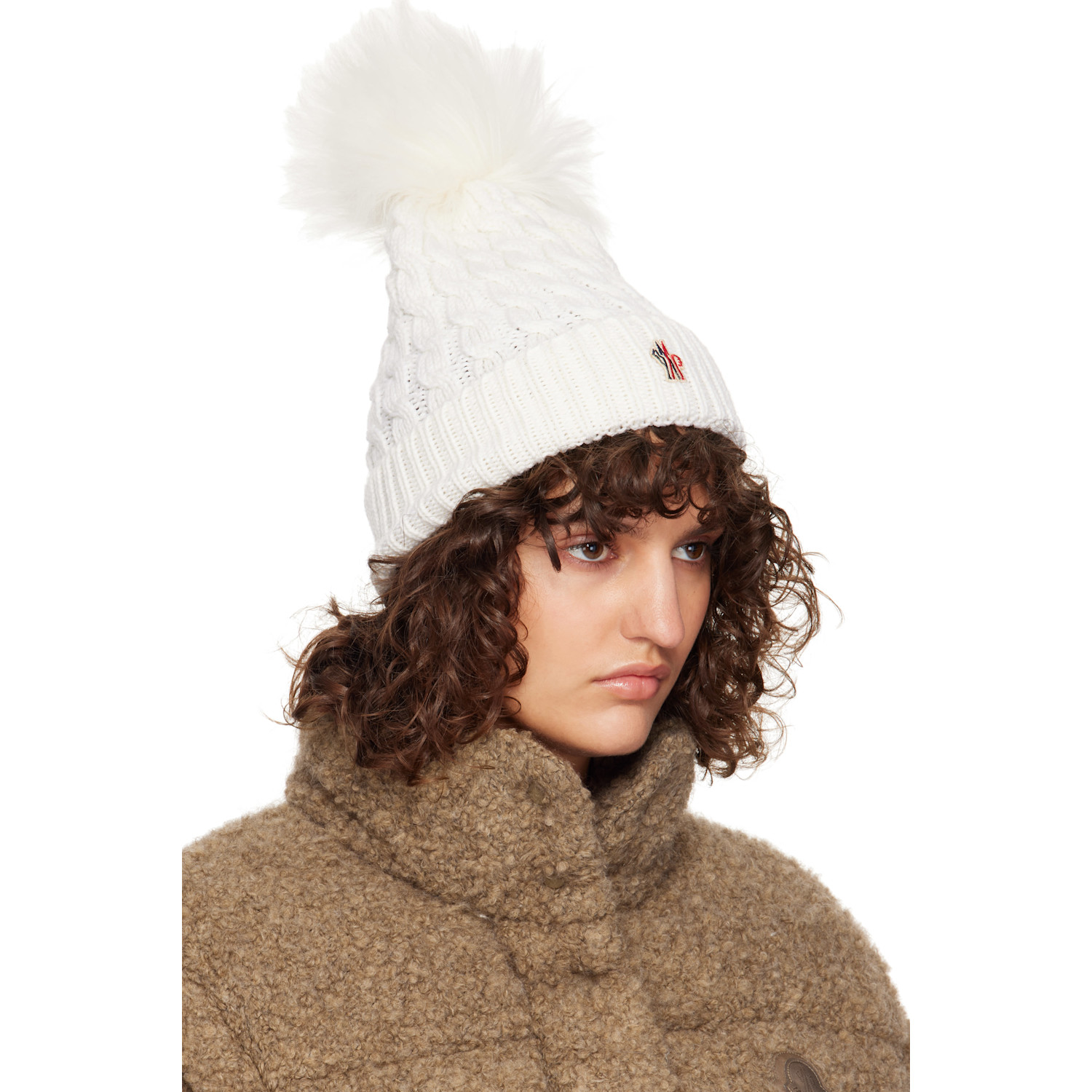  Moncler Grenoble White Wool Pom Pom Beanie 
