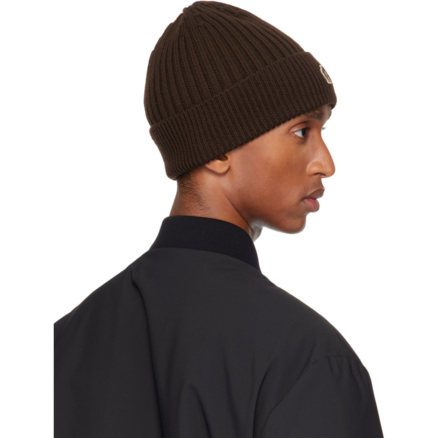  Moncler Grenoble Brown Ribbed Knit Wool Beanie 