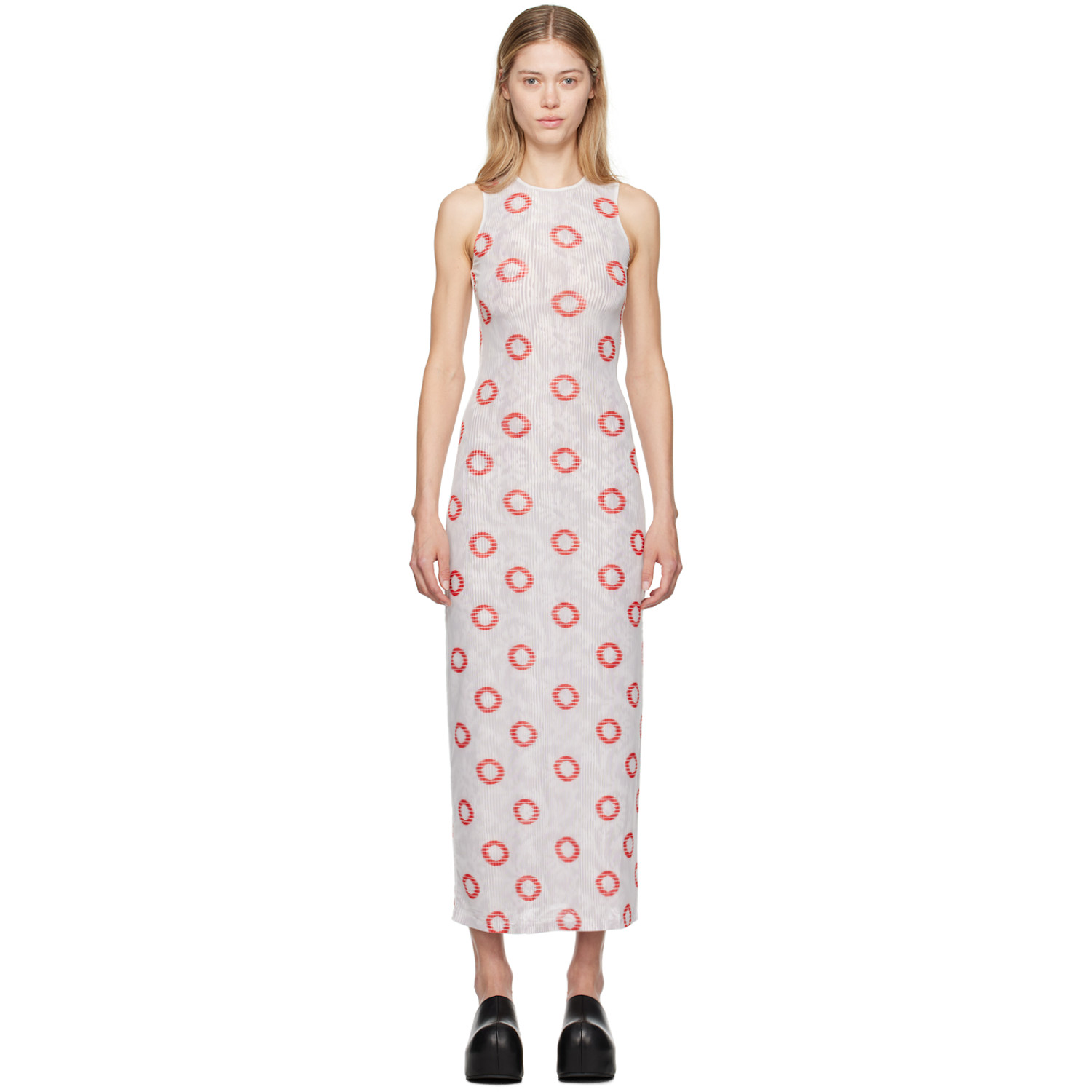 Eckhaus Latta White & Red Duet Maxi Dress