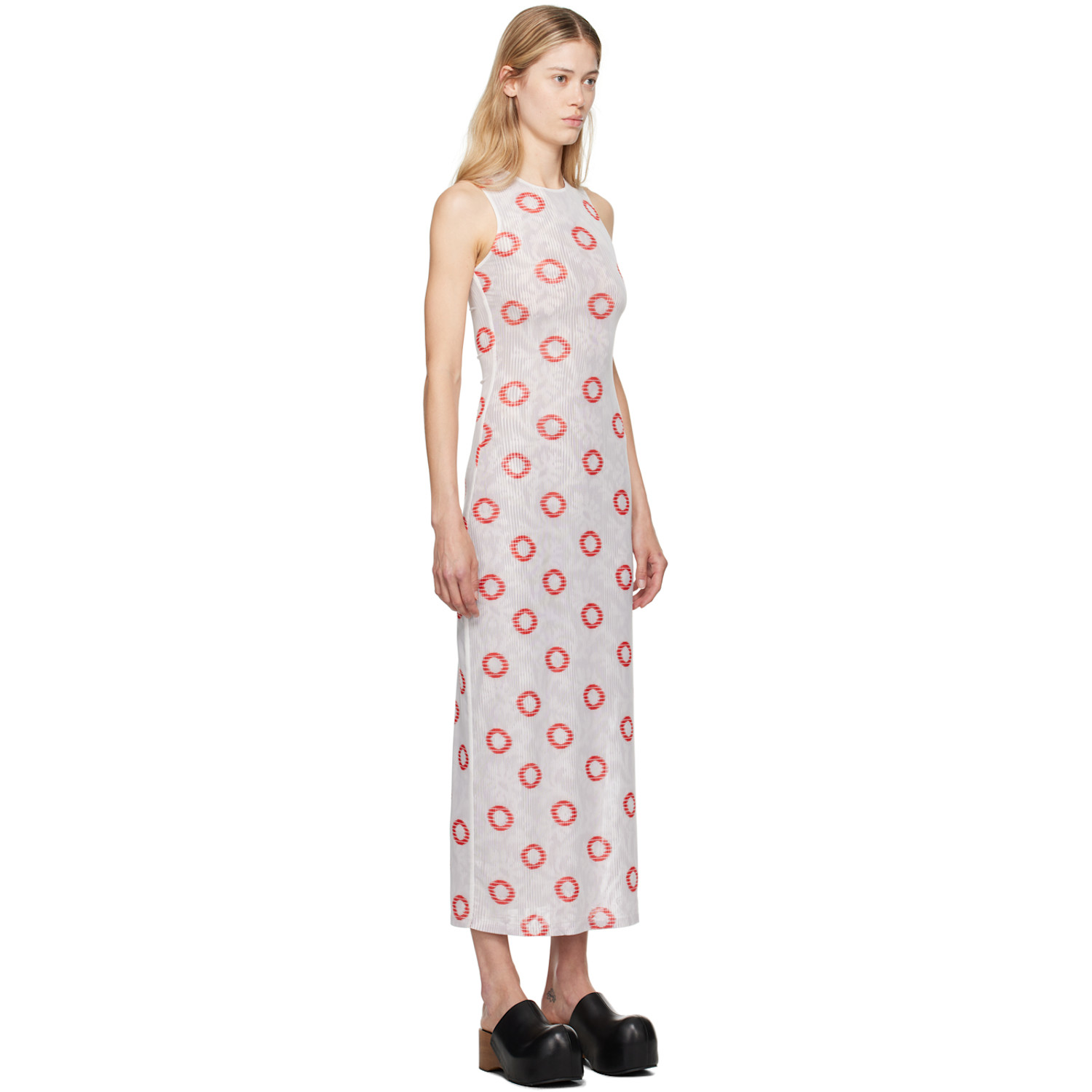  Eckhaus Latta White & Red Duet Maxi Dress 