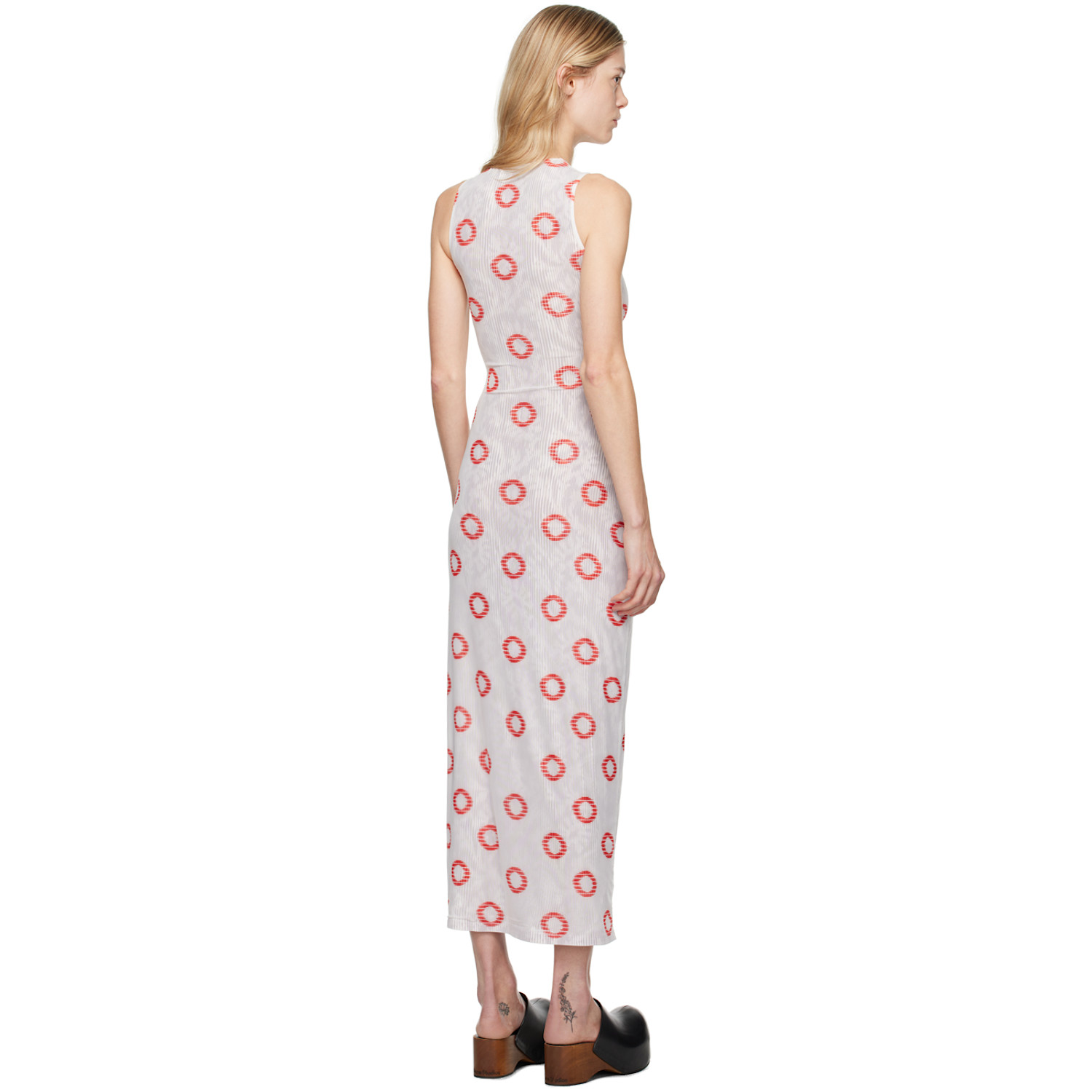  Eckhaus Latta White & Red Duet Maxi Dress 