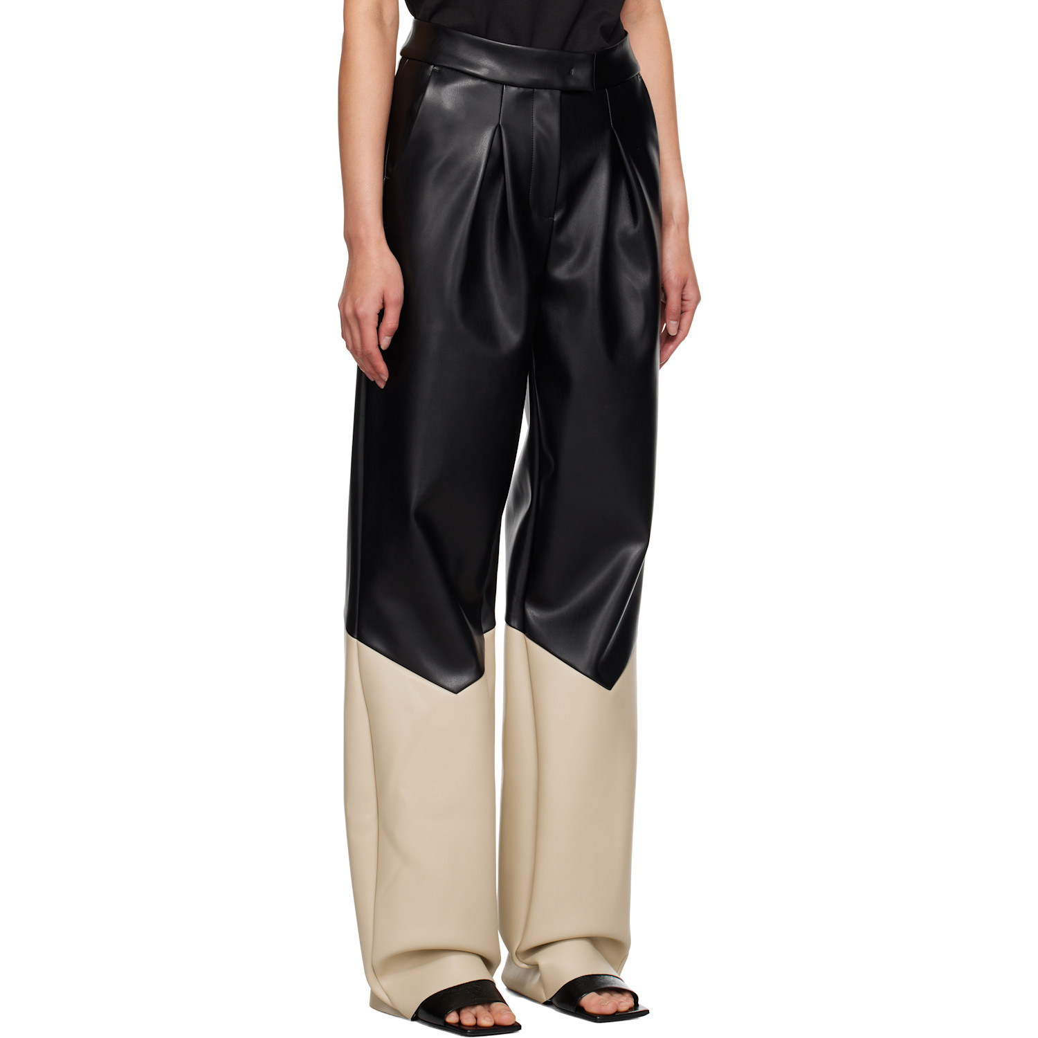  Yume Yume Black Bicolor Faux-leather Trousers 